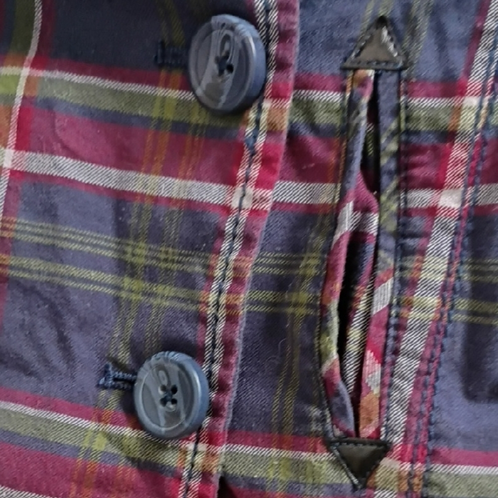 Aeropostale Women's Navy and Red Plaid Double-Breasted Light Cotton Jacket Top - Picture 2 of 6